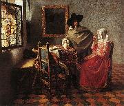 Jan Vermeer Lady Drinking and a Gentleman oil painting on canvas